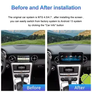 Atualize sua unidade principal Mercedes SLK W171 Android 2008-2011 NTG4.5 com CPU de 8 núcleos, 4 + 64 GB ou 6 + 128 GB, tela IPS de 12,3 ″, DSP, Wireless CarPlay e Android Auto.
