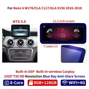 Unidade de cabeça Android Mercedes W176 Classe A 2012-2018 | CarPlay DSP