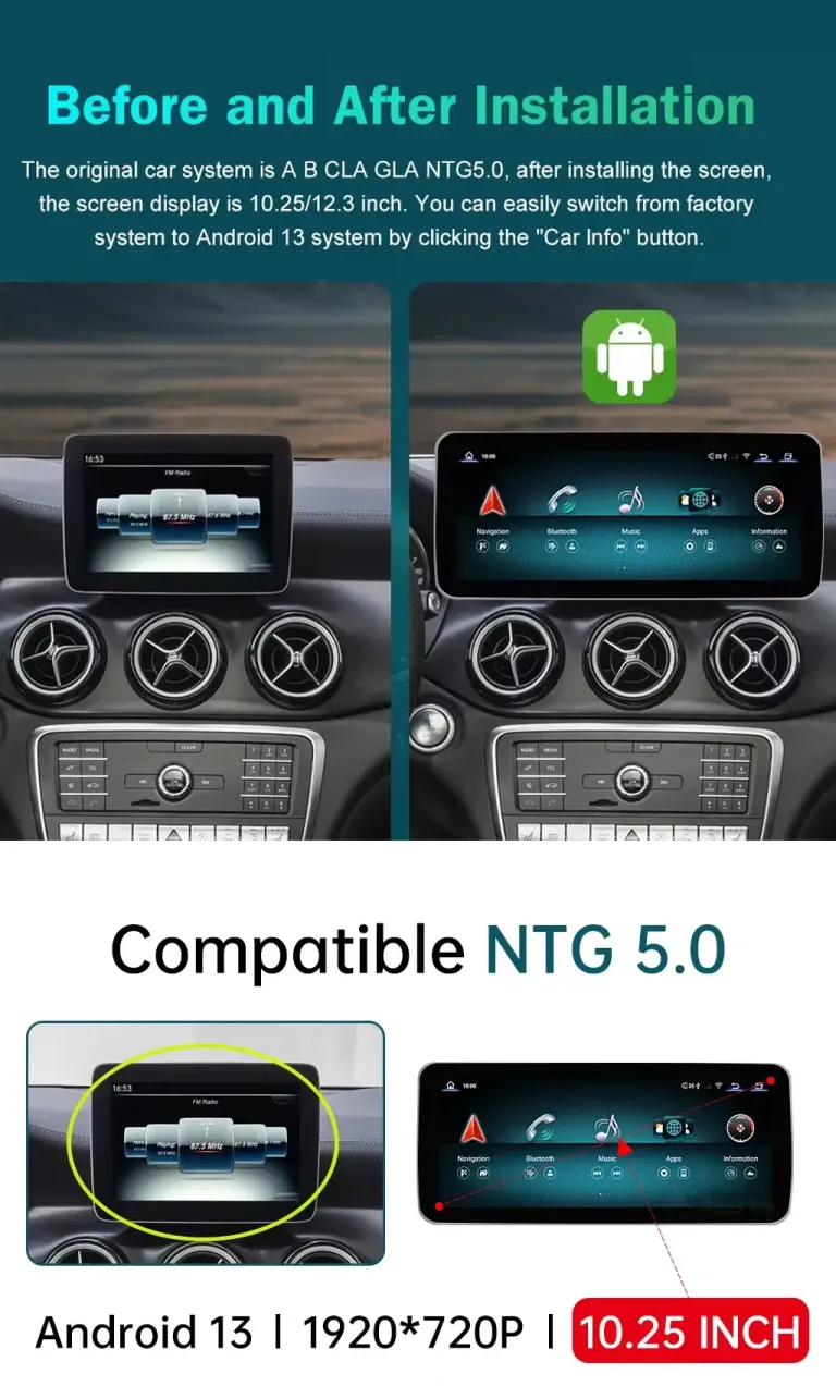 Unidade principal Android do Mercedes Classe B 2012-2018 | CarPlay DSP