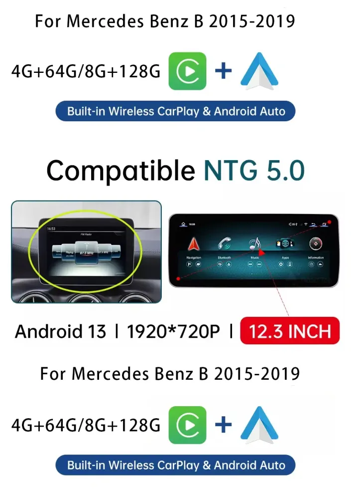 Unidade principal Android do Mercedes Classe B 2012-2018 | CarPlay DSP