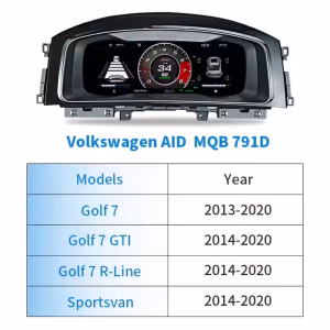Painel digital do VW Golf Mk7: adaptação para Linux no Passat B8 e no Arteon 8 Grande plano do painel de instrumentos digital da Volkswagen para o Golf 7, Passat B8 e CC, mostrando o ecrã LCD IPS de 12,3 polegadas e a qualidade de construção
