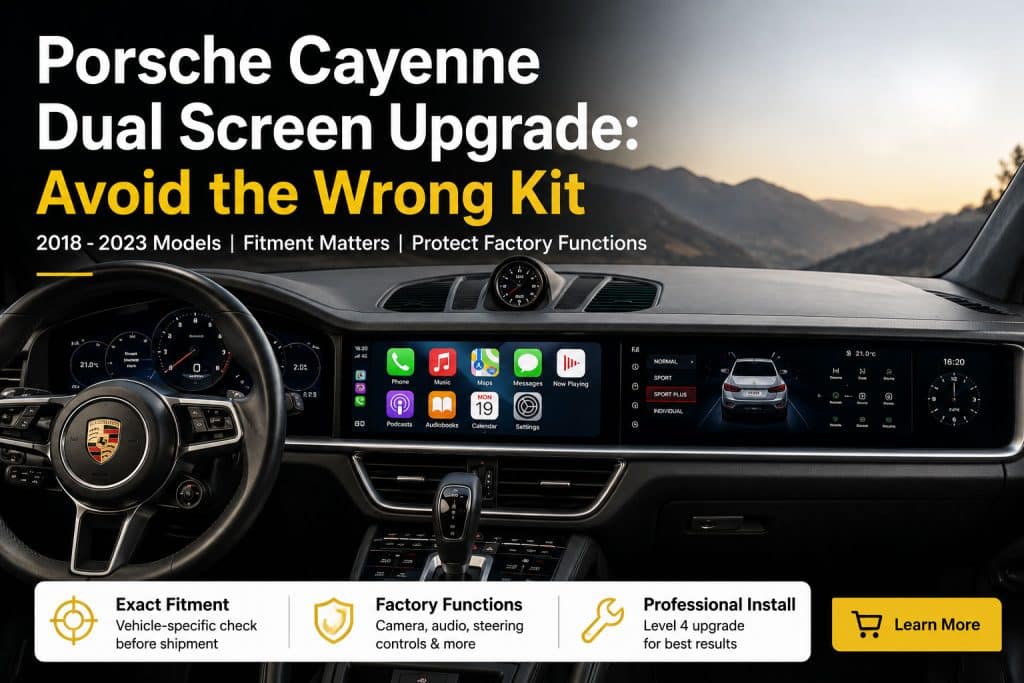 Atualização para ecrã duplo do Porsche Cayenne 2018-2023 instalada no interior