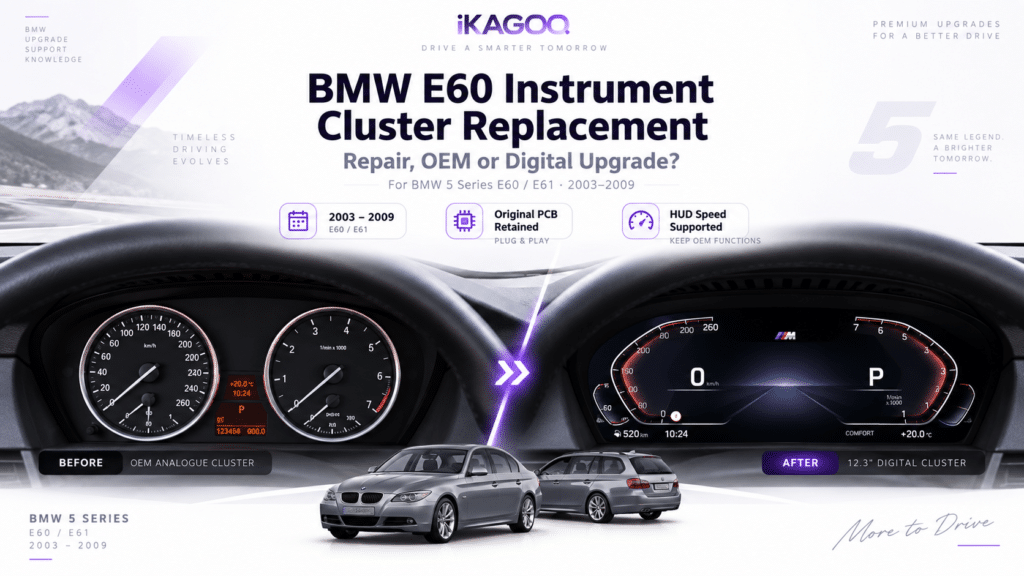 Substituição do painel de instrumentos do BMW E60 2003–2009: Reparação, OEM ou atualização digital?
