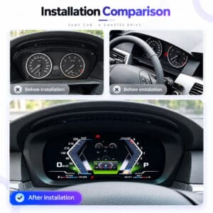BMW E60 E61 painel antes e depois da instalação do painel digital – comparação