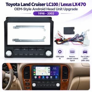 Lexus LX470 Toyota Land Cruiser LC100 Android head unit with OEM-style dashboard integration
