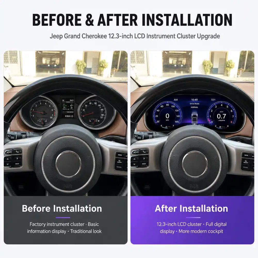 Jeep Grand Cherokee original and digital cluster before and after comparison Jeep Grand Cherokee original and digital cluster before and after comparison