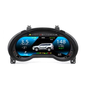 Painel de instrumentos digital Lexus GX400 GX460 virado para a frente sobre fundo branco liso, tema de visualização de instrumentos azul